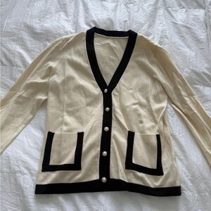 Classic Cream Cardigan with Black Trim